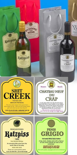 Fun Wine Labels with Bottle Bag