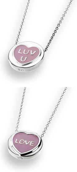 Love Hearts Mini Silver and Pink Enamel Pendant with Chain