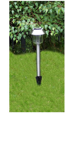 Pack of six stainless steel solar power garden lights. Made from corrosion proof stainless steel they  come on automatically at dusk and stays lit for up to 8 hours